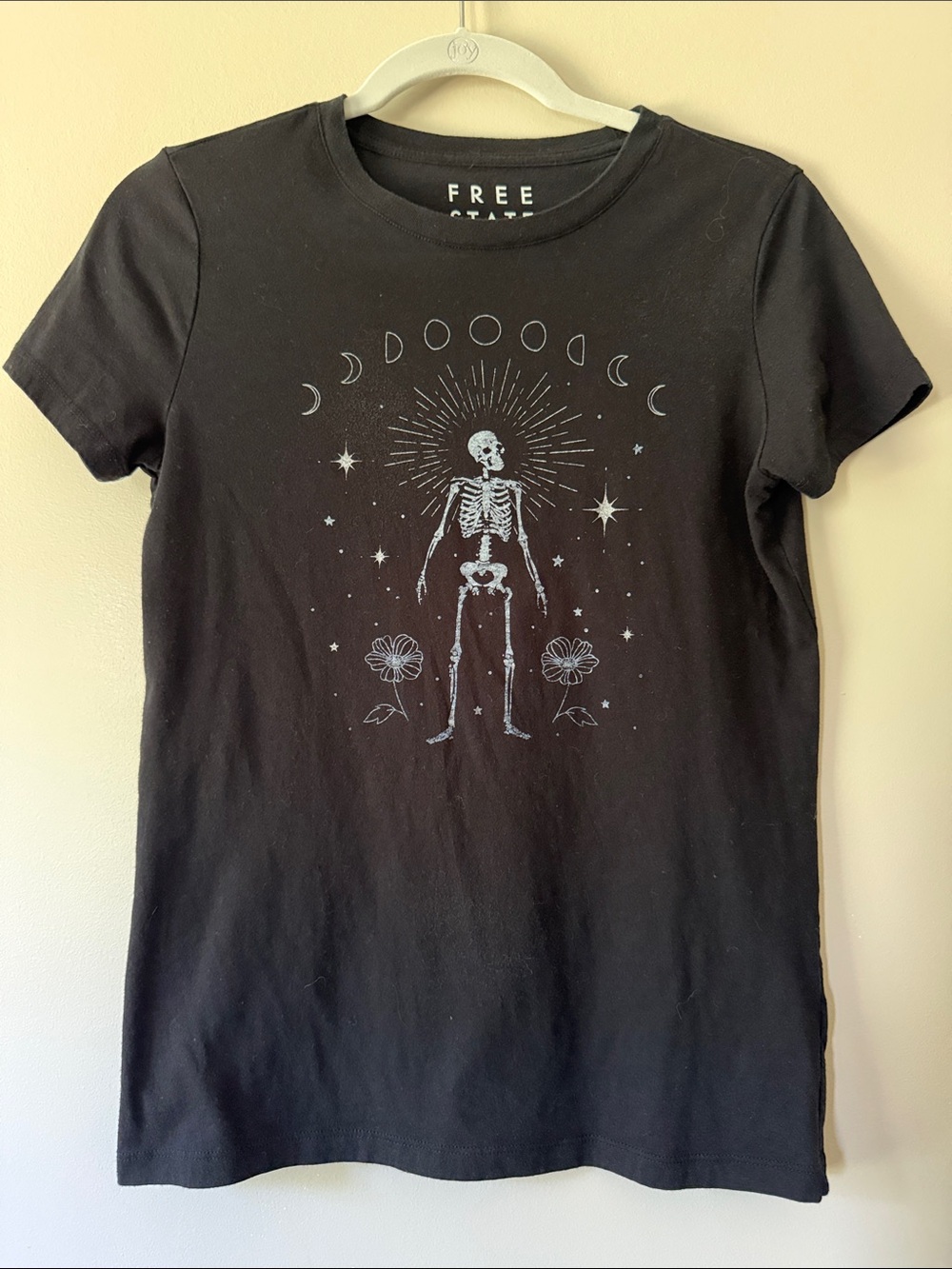 Free State Black Short Sleeve Tee with Skeleton Moon Graphic
